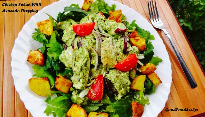 Chicken salad with avocado dressing